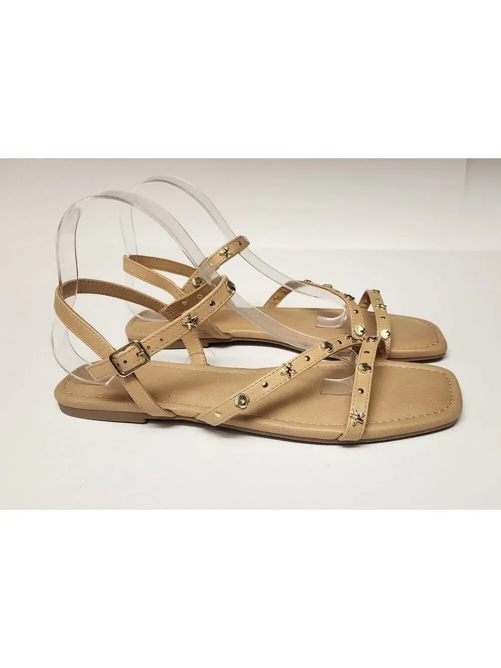 Universal Thread Women's Tan Florence Embellished Ankle Strap Sandals Size 11